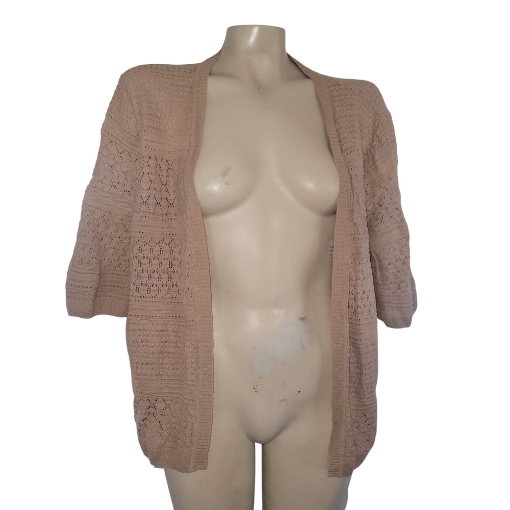 APT 9 Open Front Knit Cardigan Sweater Beige Crochet Lace Trim XL‎ lightweight